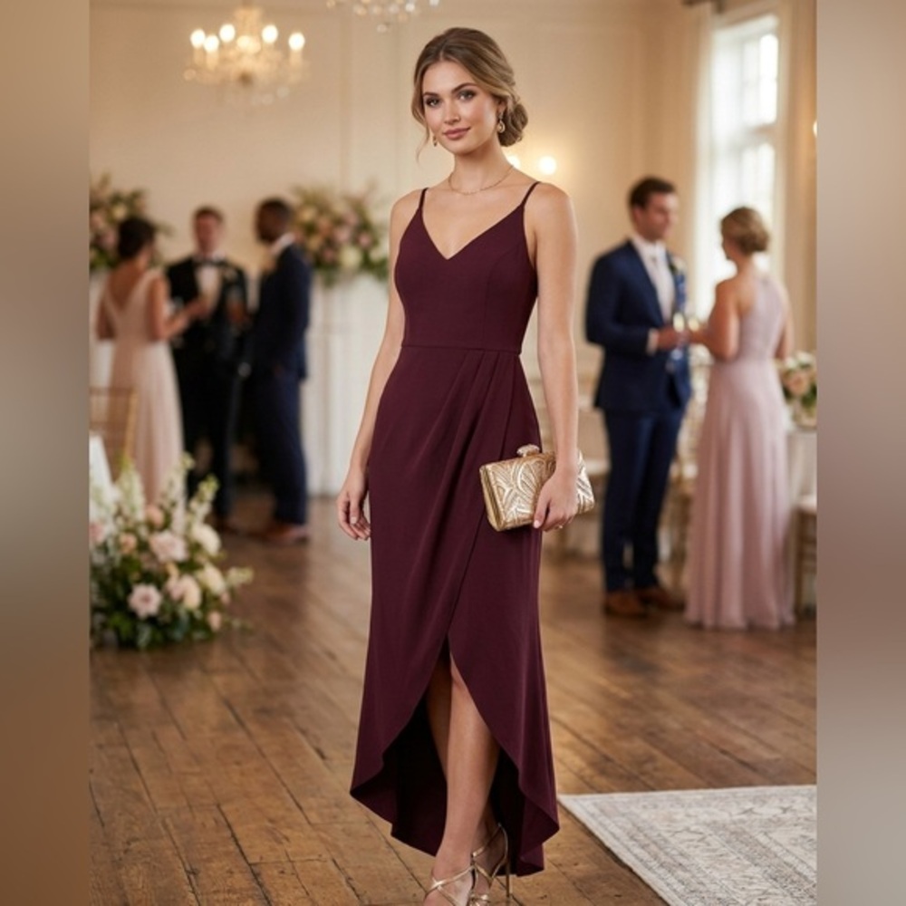 Showpo Tulips Are Better High-Low Maxi Dress Burgundy US 6 Quiet Luxury Guest